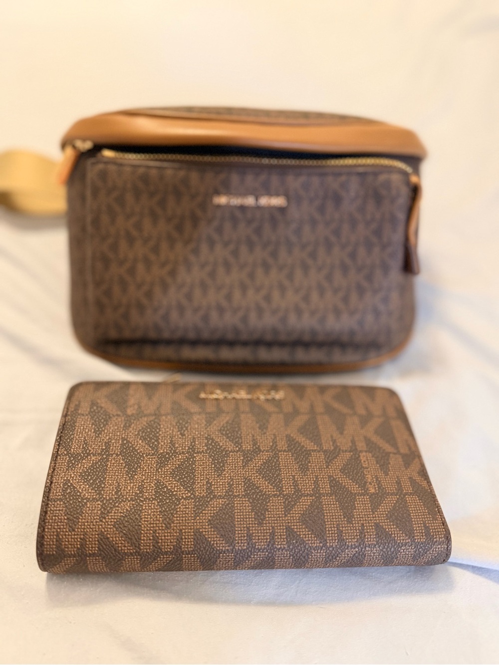Michael Kors Brown Logo Belt Bag with Matching Wallet